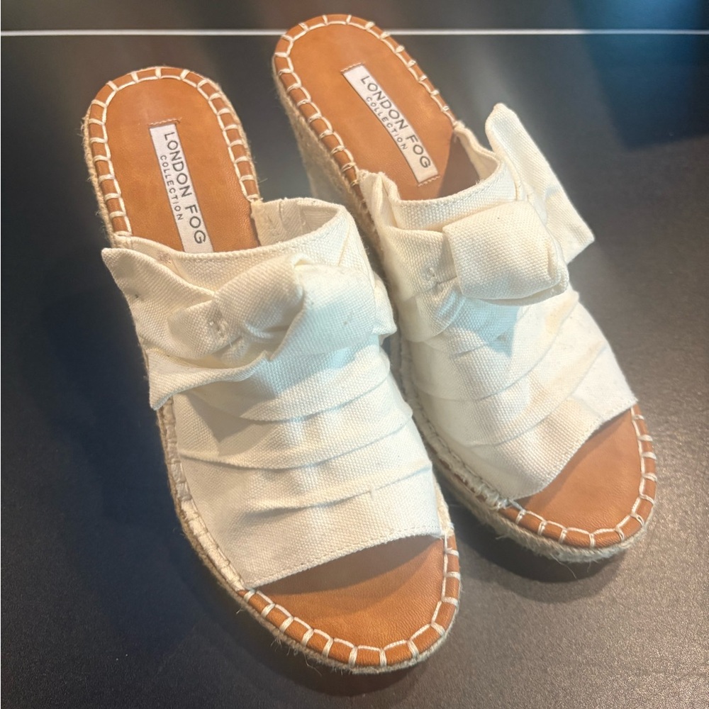 London Fog Women's White Espadrille Wedges